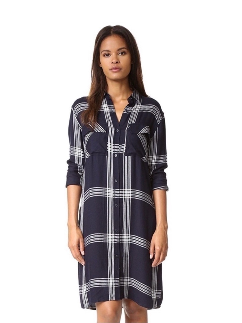 Rails Navy Plaid Button-Down Shirt Dress NWT